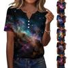 Женская футболка с принтом, пуговицами, коротким рукавом, повседневная, для выходных, модная, базовая, с V-образным вырезом, обычный топ