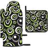 Cute Black Mushroom Fairy Tale Oven Mitts and Pot Holders Sets of 3, Heat Resistant Black Hot Pads Witchy Oven Gloves for Cooking Grilling Baking