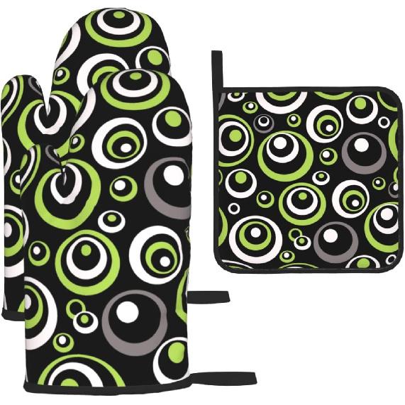 Cute Black Mushroom Fairy Tale Oven Mitts and Pot Holders Sets of 3, Heat Resistant Black Hot Pads Witchy Oven Gloves for Cooking Grilling Baking