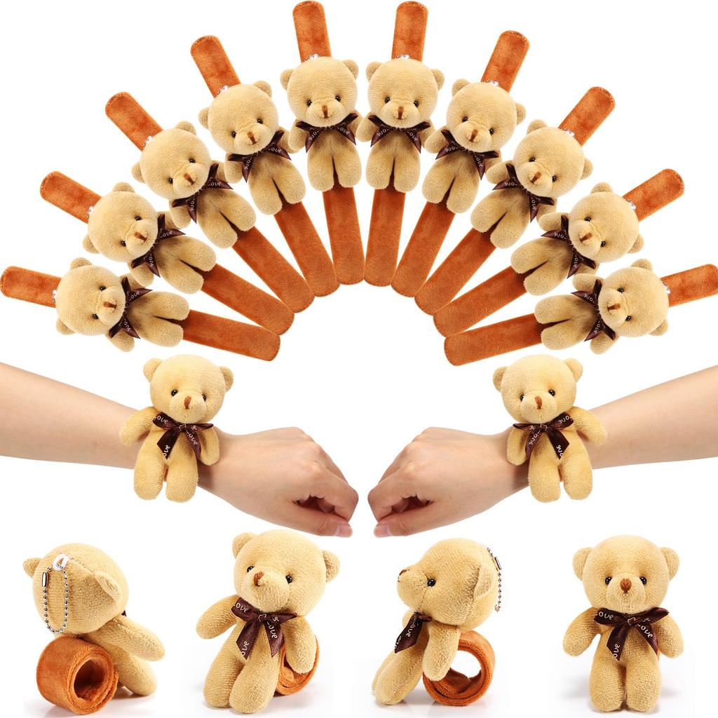 16PCS Bear Stuffed Animal Slap Bracelets 22cm Plush Bear Slap Bracelets Adorable Wrist Toys Bulk for Party Favors Goodie Bags