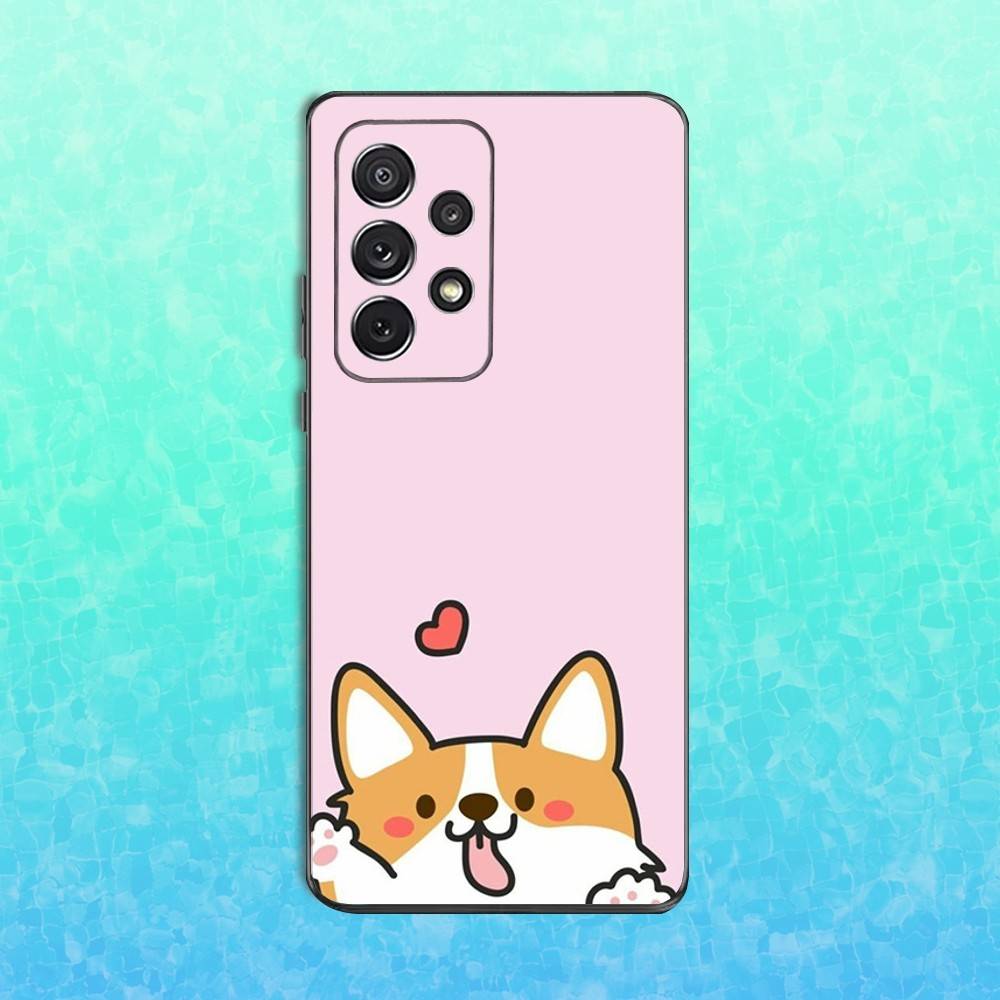 Cartoon Cute Corgi Dog Phone Case For Samsung S25,S24,S23,S22,S21,S20,S10,Ultra,Plus,Lite,FE,Soft Silicone Black Cover