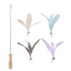 Wooden Handle Telescopic Pet Cat Funny Teaser Dangler Rod Stick with 4PCS Feather Replacement Head