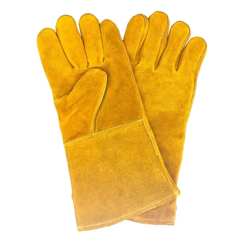 Long Safety Welding Gloves Working Cowhide Leather Men Hand Protective Wear-Resistant