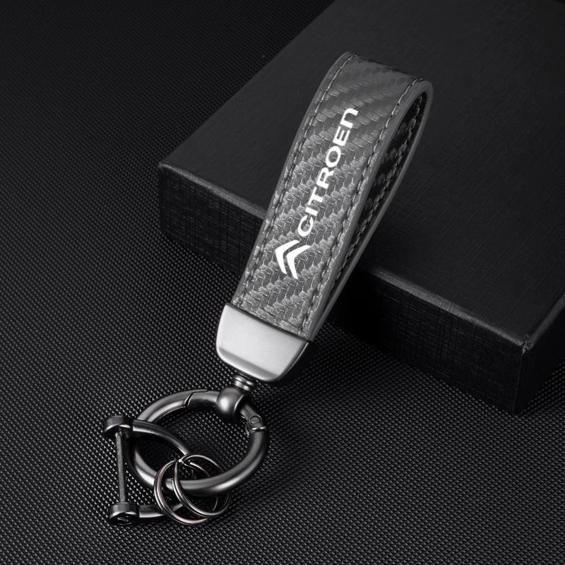 GJDJ7 Carbon Leather Key Chain Ring Keyring For Citroen C1 C2 C3 Vts C4 Saxo C4L C5 C6 C8 Xsara Picasso Berlingo Cactus Aircross C3-XR
