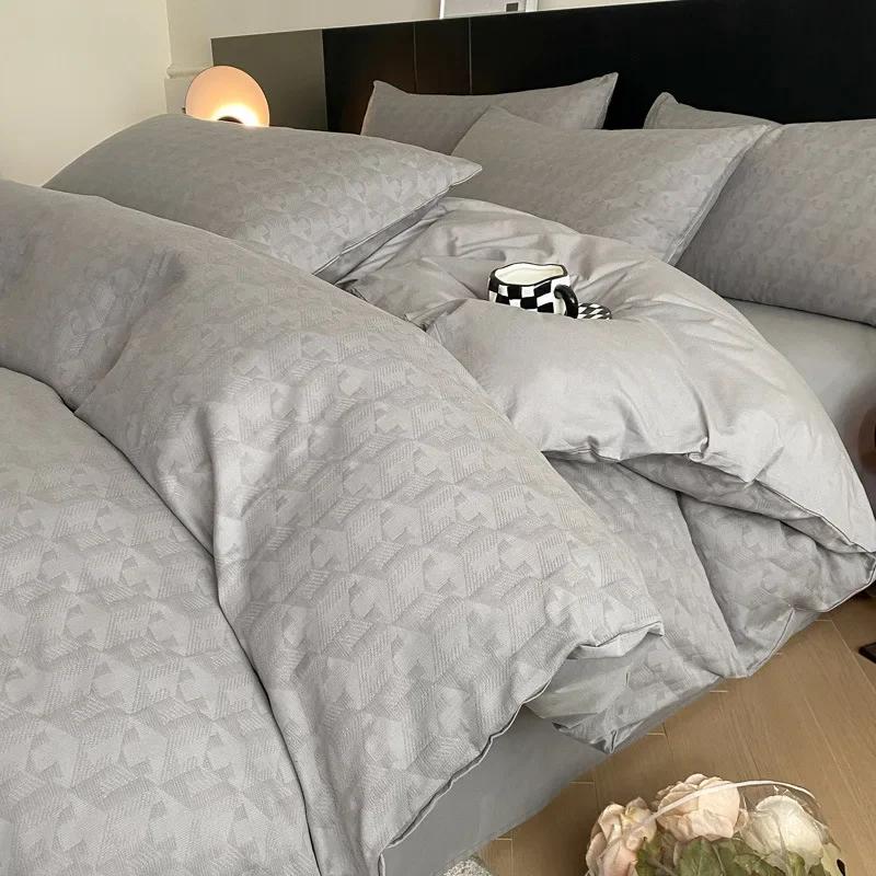 Легкий Роскошный Мягкий Плотный 100% Хлопок Комплекты Простыней Сатин Жаккард Шелковистый Постельный Комплект на Сезоны Односпальная Двуспальная Кровать Комфортный Комплект