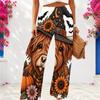 Women Plus Size White Loose Wide Leg Full Length Pants Halloween Bear Pumpkin Printed