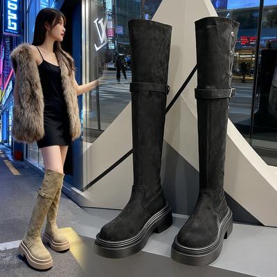 Дофаминовые ботфорты выше колена Женские Весенне-осенние Сапоги на высокой подошве Облегающие Сапоги Маленькие Высокие Рыцарские Сапоги Зимние