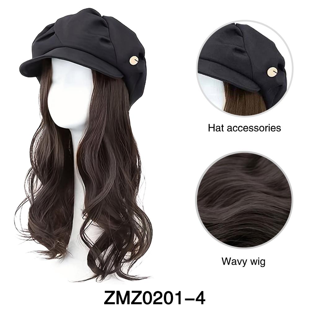 MISSQUEEN Synthetic Beret And Fisherman's Hat Wig Extension Long Wavy Hair Suitable For Women Daily Wear