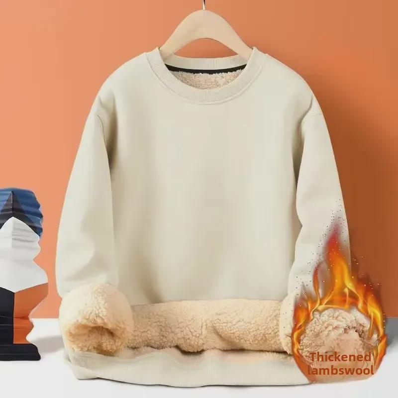 Мужской зимний бархатный свитер из овчины с круглым вырезом - плотная, красивая и свободная куртка с длинными рукавами