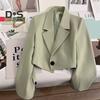 Women Suit Coat Formal Business Style Turn-down Collar Button Decor Slim Fit Short Solid Color Long Sleeves Cardigan Single Button Closure OL Commute