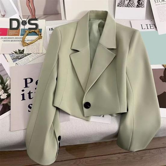 Women Suit Coat Formal Business Style Turn-down Collar Button Decor Slim Fit Short Solid Color Long Sleeves Cardigan Single Button Closure OL Commute