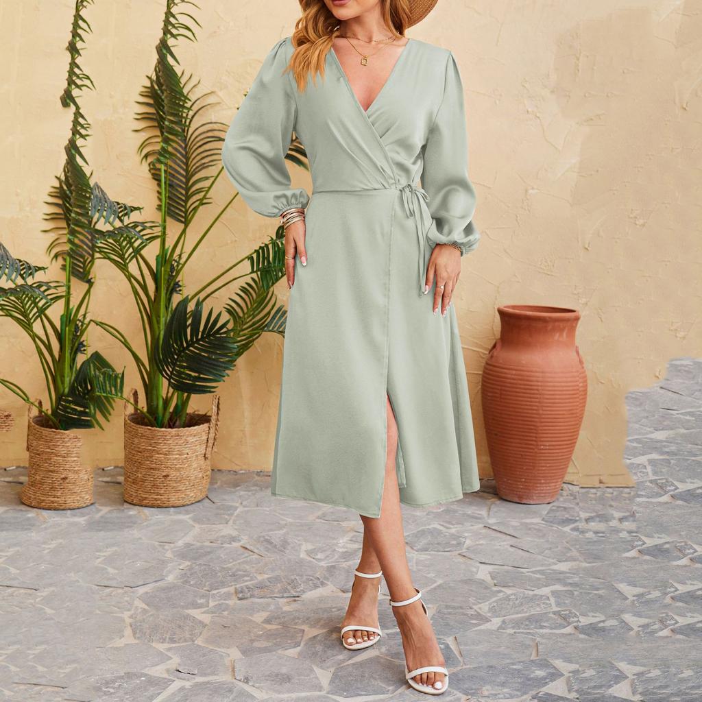 Женские сексуальные модные платья с v-образным вырезом на талии и длинным рукавом