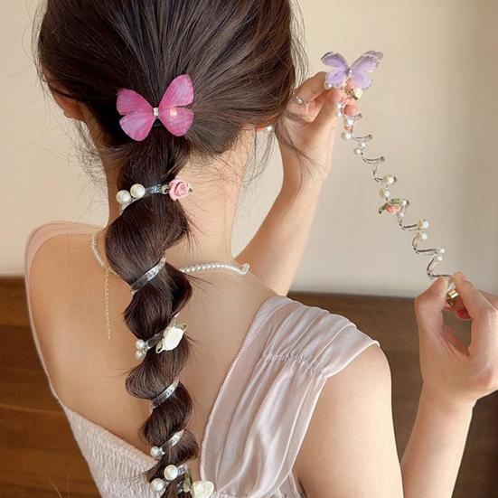 4 шт. Резинки для волос спиральные, резинки для волос, декор в виде цветов и бабочек, держатели для хвостика, пучка, косы, эластичные, нескользящие повязки для волос, инструменты для укладки волос