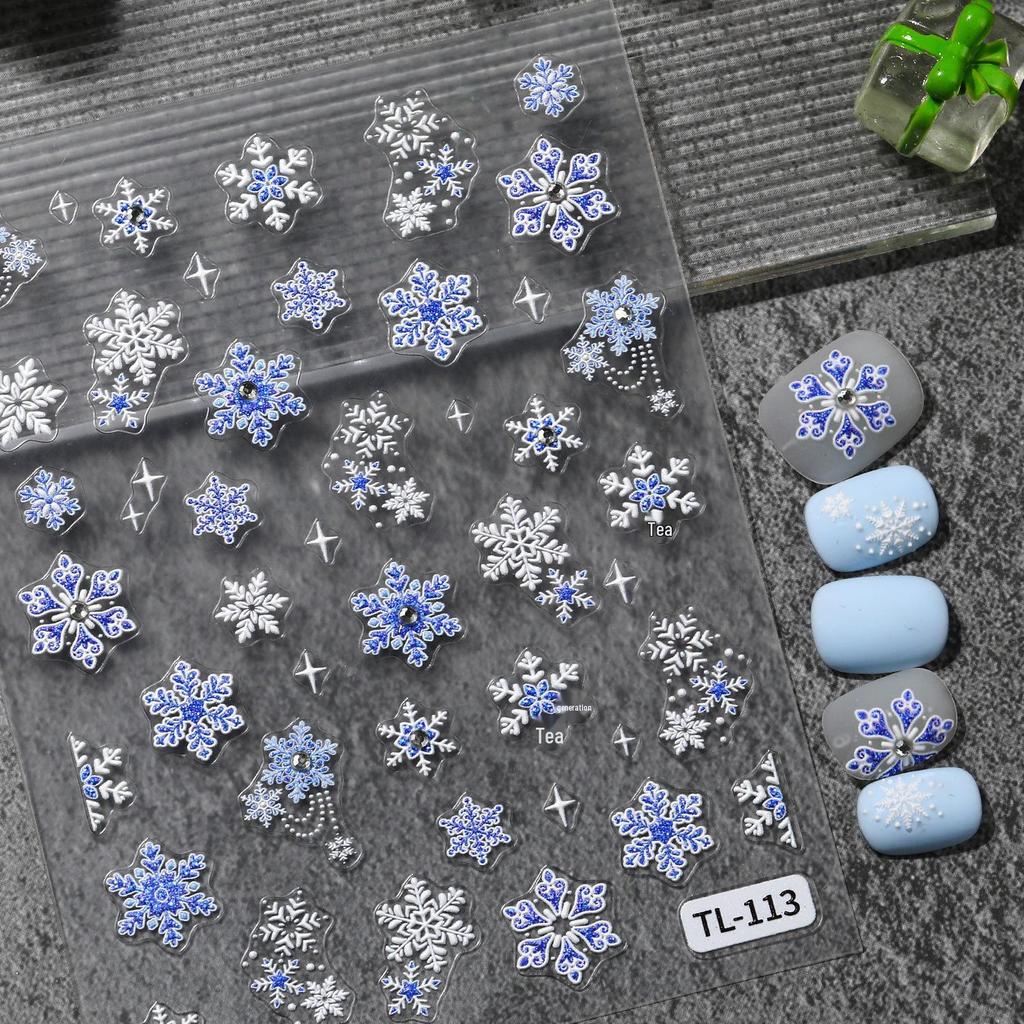 Кристальные Алмазные 5D Рельефные Наклейки для Ногтей «Ледяная Синяя Снежинка» - Зимние DIY Украшения