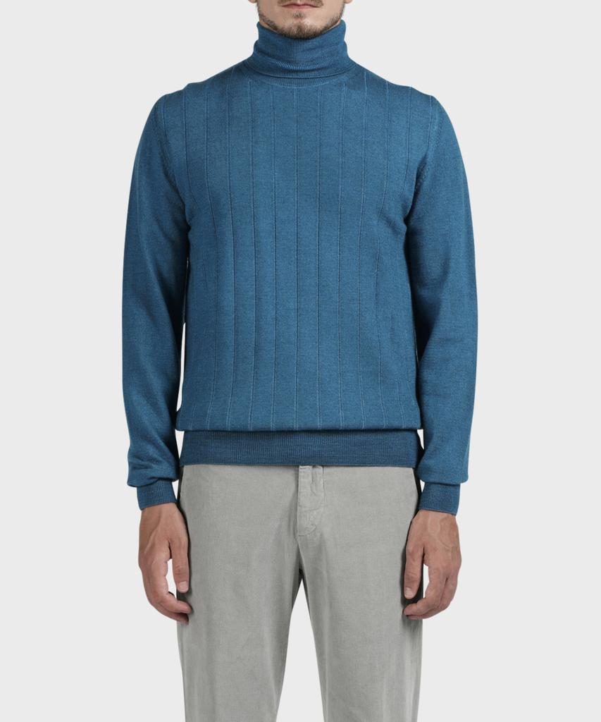 PANICALE Blue 100% Merino Wool Striped Turtleneck Knit
