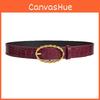 Stone Grain Womens Pu Leather Belt With Twists Oval Metal Buckle For Everyday