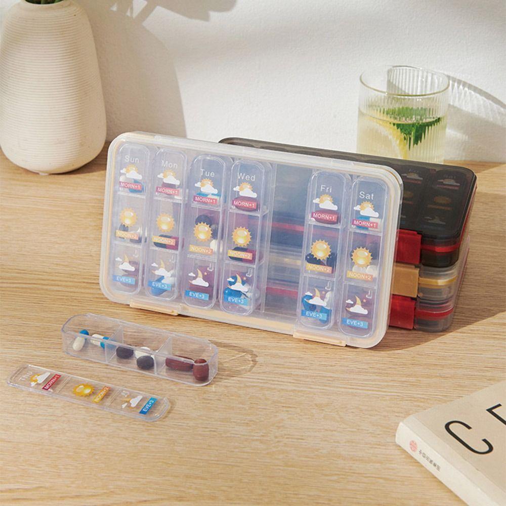 Sliding Cover Design 7-Day Pill Organizer 21 Grid Medicine Storage Box  for Travel Household