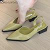 Модные босоножки на высоком каблуке Женские туфли-лодочки с острым носком на каблуке Неглубокие Летний тренд 2025 Лоферы Обувь с ремешком на пятке Элегантные туфли для платья Mujer