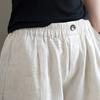 Women Shorts Elastic Button Decor Short Solid Color Pants Loose Fit High Waist Wide Leg Knee-Length