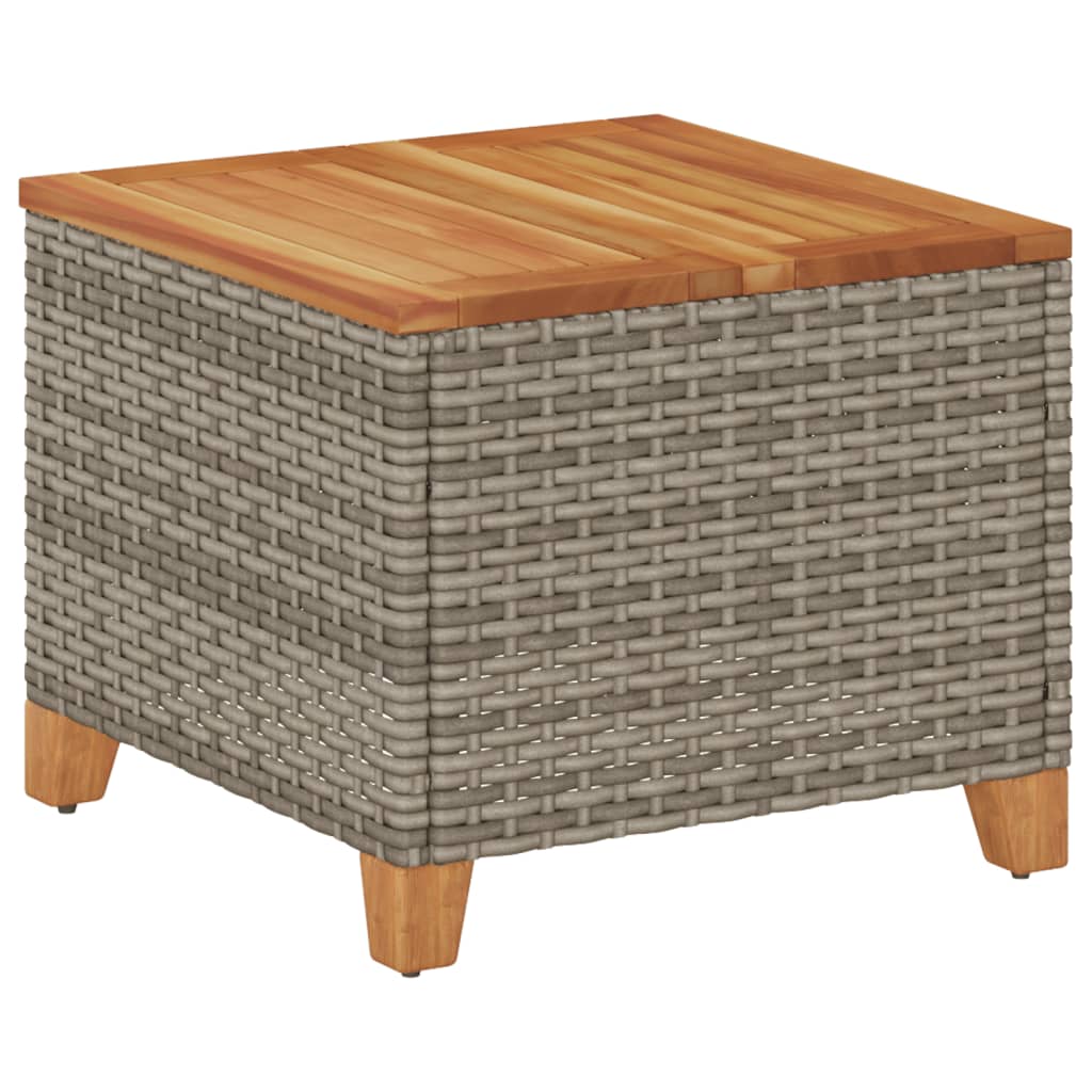 Garden Table Gray 45x45x37 cm Poly Rattan Acacia Wood