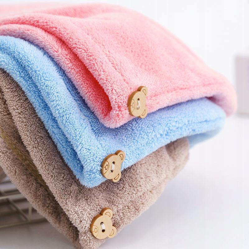 Hair Drying Towel Head Cap Bear Clip Microfiber Pink