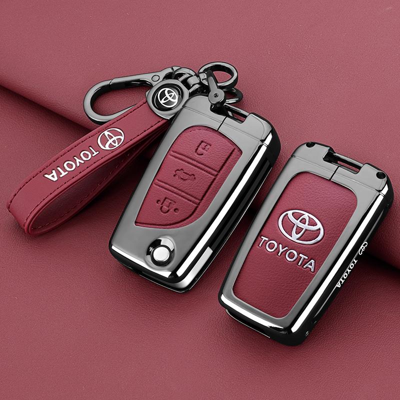 APQ4 Металлическая кожаная откидная крышка чехол брелок для ключа автомобиля с кольцом для Toyota CHR C-HR Corolla Хэтчбек Седан RAV4 LE Camry SE Hilux