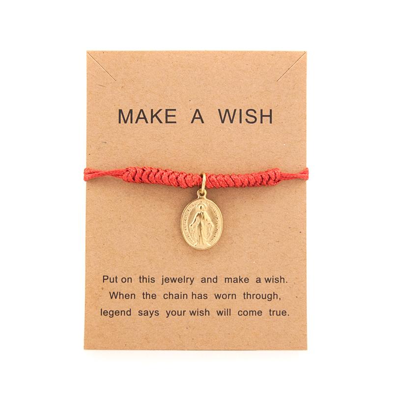 Lucky Coin Amulet Bracelet for Women Saint Benedict Our Lady Heart Charm Stainless Steel Jewelry Red String Rope Bracelet Gift