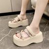 Fashion Rhinestone High-heeled Slippers for Women 2024 Summer New Outer Wear Flip Flops Thick-soled Height-increasing Platform Sandals