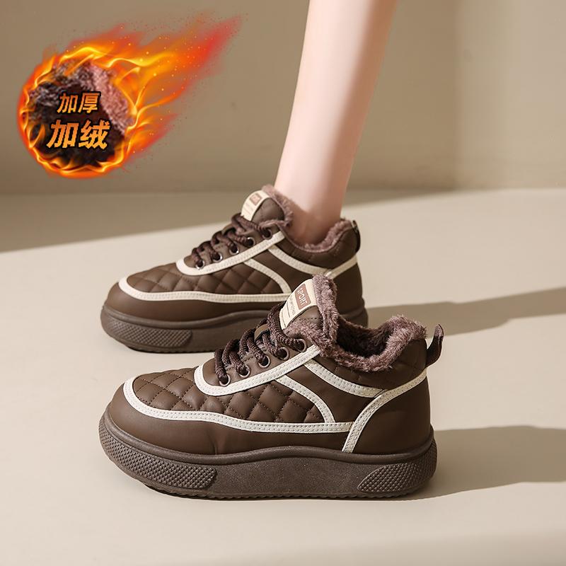 CRLAYDK Classic Women's Fashion Sneakers Winter Fur Lined Casual Tennis Platform Skate Leather Shoes Lady Walking Ankle Botas