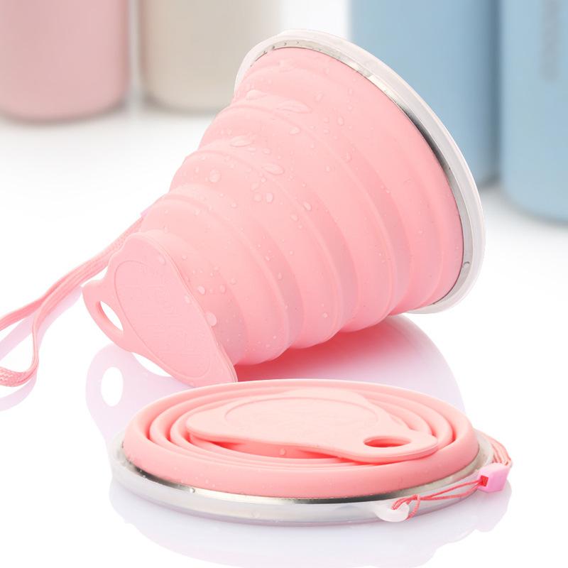 Silicone Folding Cup with Lid Retractable Kettle Lightweight to Carry Outdoor Use Travel Environment-Friendly Cup Gift Cup