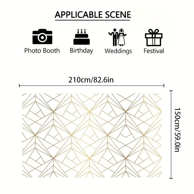 2D White Gold Geometric Pattern Backdrop, Wedding/Event Decor Banner