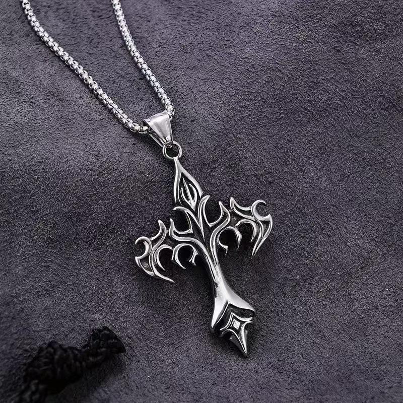 Men's Flame Cross Totem Retro Pendant Necklace