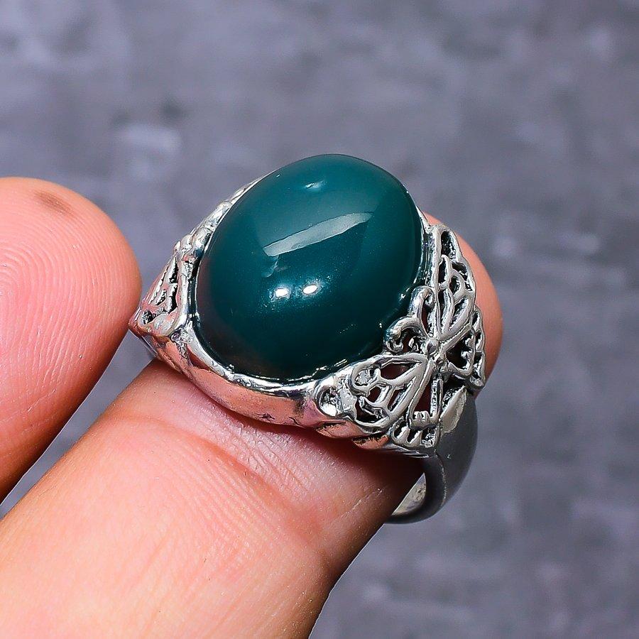 Кольцо из натурального зеленого оникса, стерлингового серебра 925 пробы, размер 7 L2D94