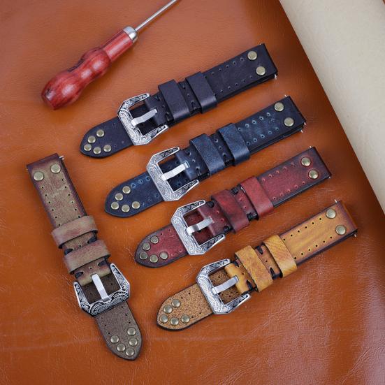 Watch Band Vintage Comfortable Engraved Buckle Faux Leather Belt Wrist Strap Replacement for Daily Wear