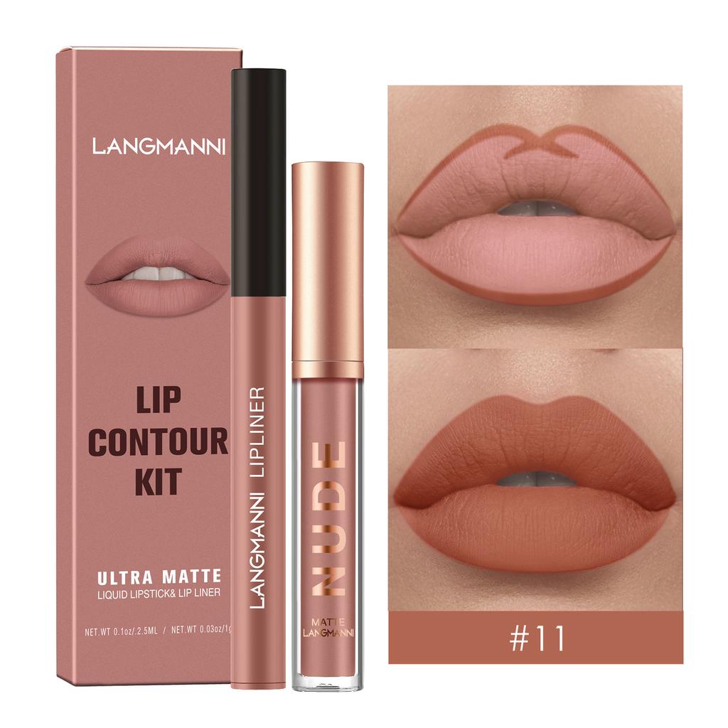 Langmanni Lip Gloss Lip Liner Set 2 Sets Non-sticky Cup Matte Lip Gloss Set