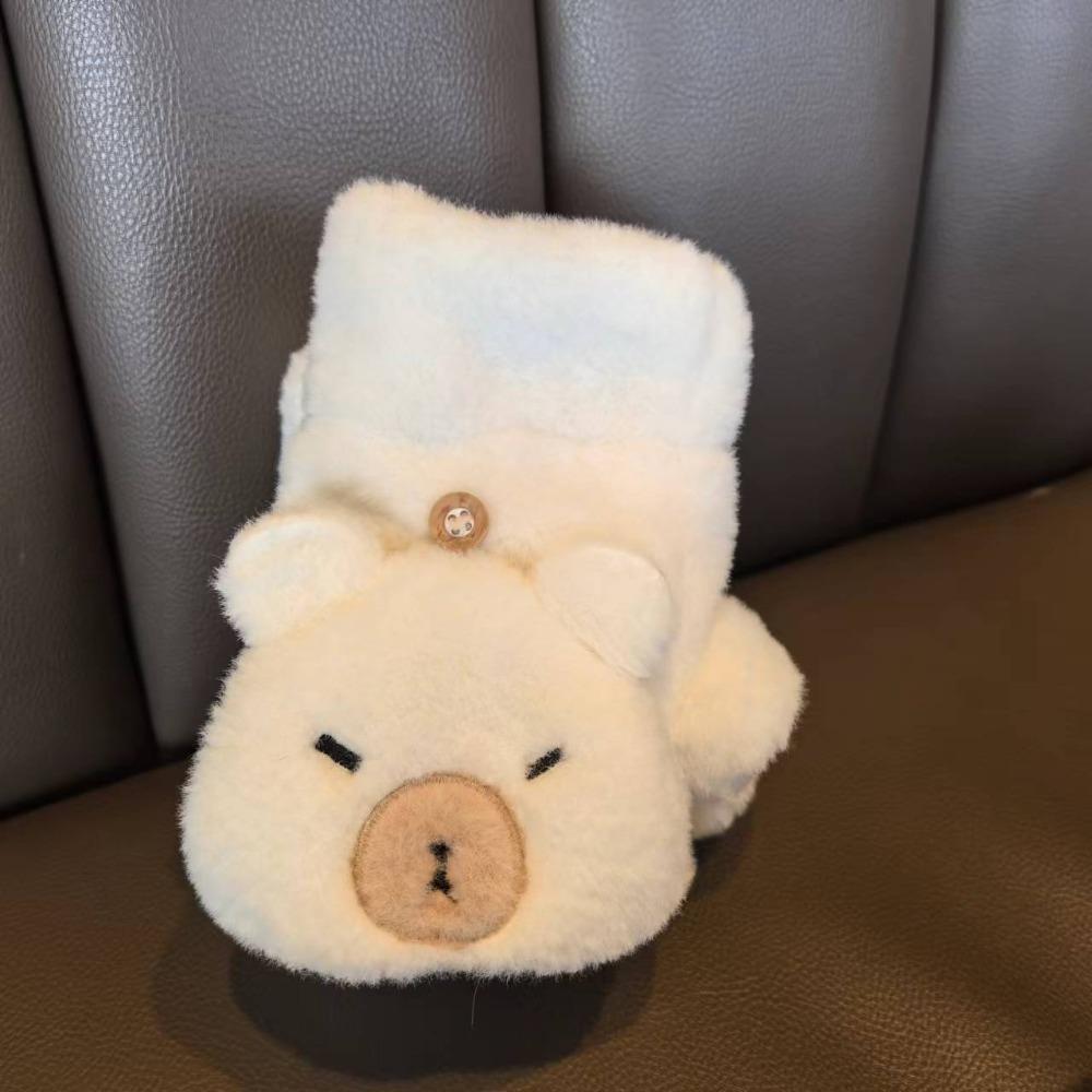 Faux Rabbit Hair Cartoon Anti-cold Mittens Soft Animal Flip Gloves Capybara Plush Mittens Autumn