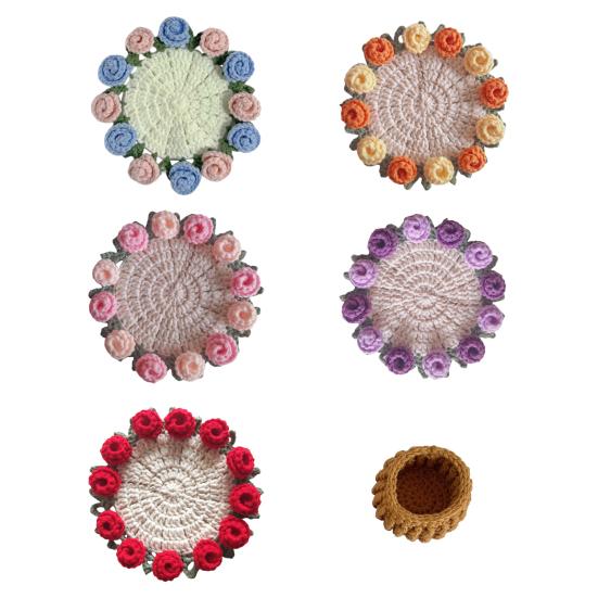 Подставка под стакан с розой ручной работы, вязаная крючком, цветочный букет, вязаные подставки, цветочный коврик для чашки, букет, подарок, декор для журнального столика