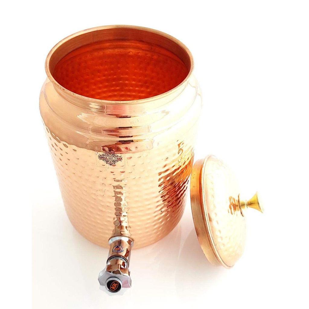 Контейнер-дозатор для свободной воды из чистой меди. Контейнер Matka Tank с латунной подставкой, краном и ручкой, для хранения и подачи воды, объем - 5 литров.