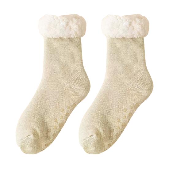 Men Winter Slipper Socks Fleece Lined Crew Socks with Grips Warm Fuzzy Non-Slip Cabin Socks for Home Lounging Indoor Wear