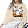Halloween Cute Ghosts Pumpkin Print Sweatshirt Women Men Crew Neck Long Sleeve Pullover Cartoon Halloween Sweatshirts