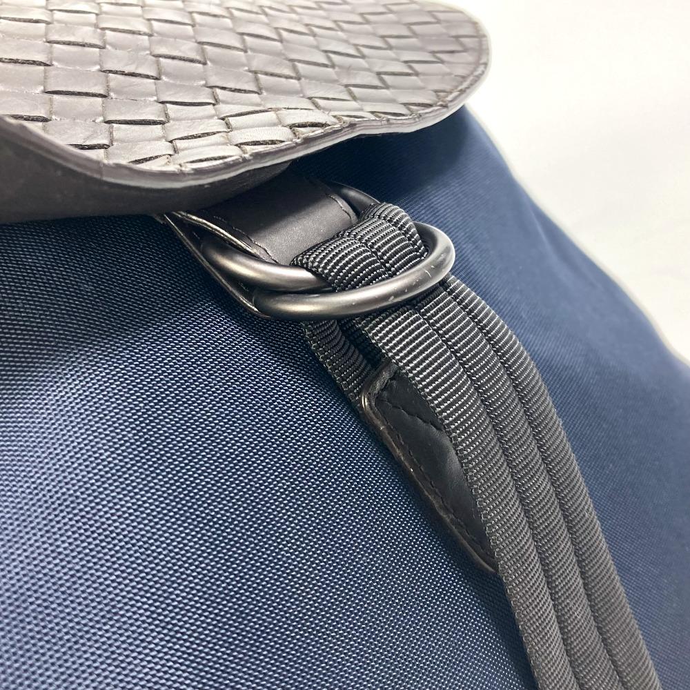 BOTTEGA VENETA 409595 Рюкзак Intrecciato Нейлон / Кожа Темно-синий x Коричневый