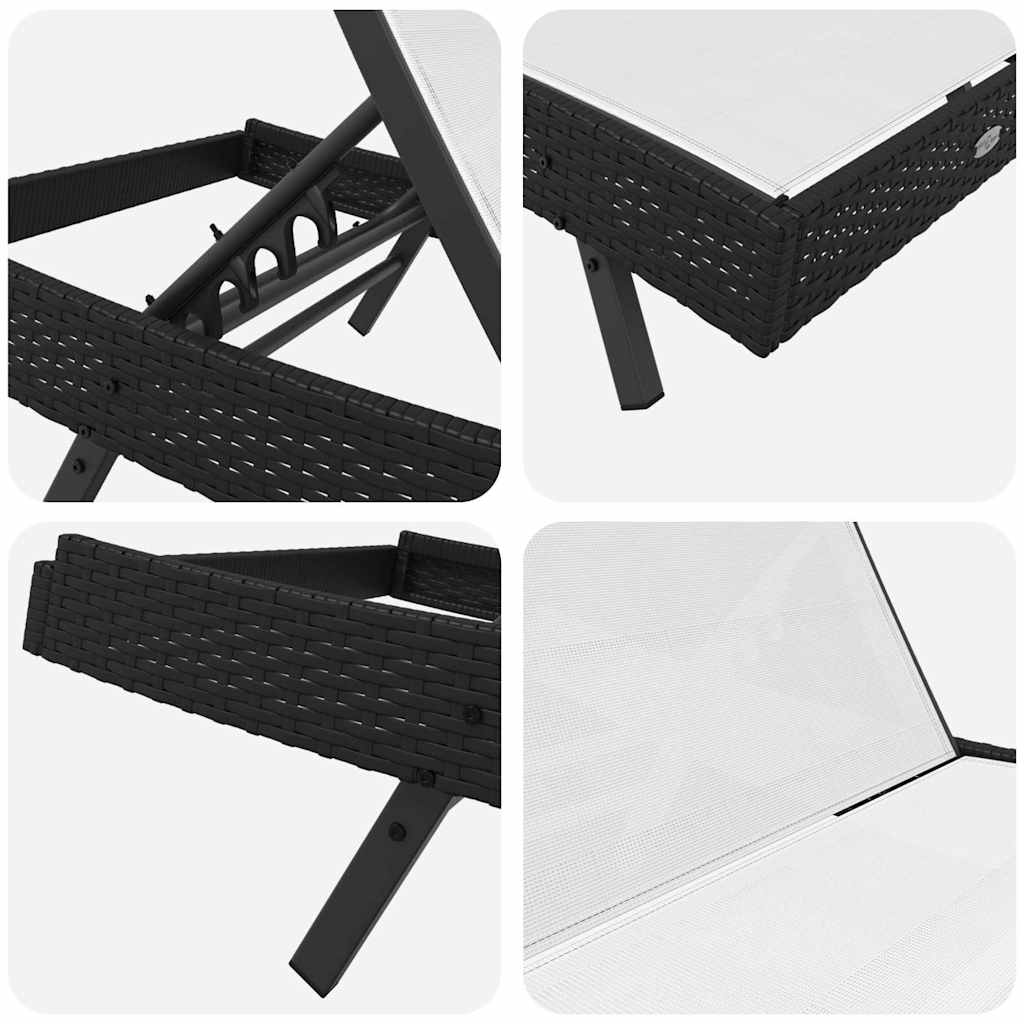 Sun Lounger Black and White 197 x 70 x 82 cm Poly Rattan