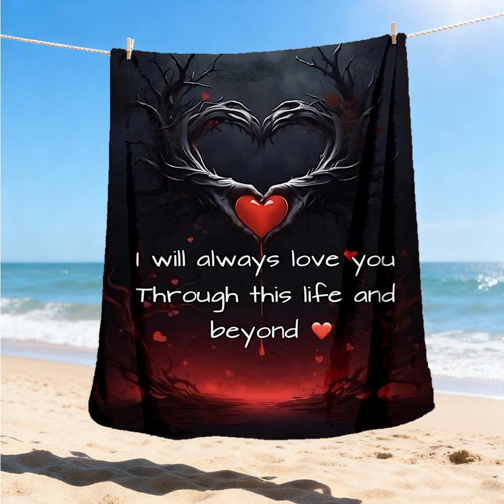 1pc Heartfelt Love Quote Outdoor Flannel Blanket Soft All Season Polyester Throw , Perfect for Picnics & Travel , Picnic Accessory
