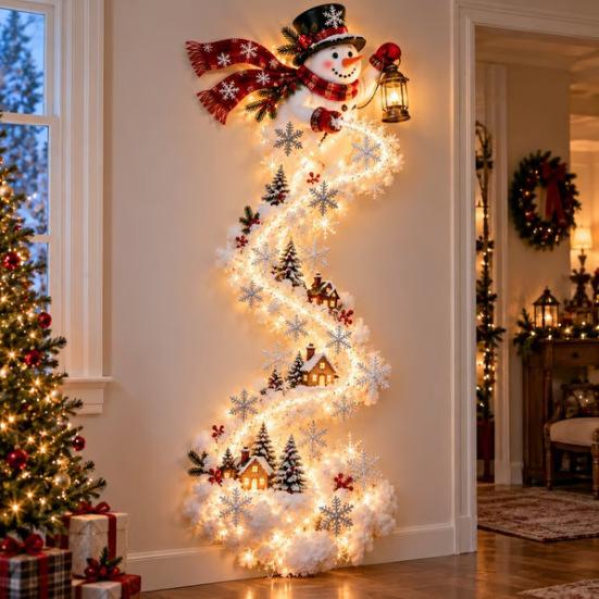 Christmas Magic Trail Wall Light LED Glowing Christmas Scene Wall Decor Light Santa Sleigh Reindeer Hanging Decoration for Party