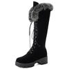 Fashion Lace-up Winter Shoes Women Snow Boots Real Fur Boots Women Knee High Suede Thick Heel Warm Outdoor with Zip Big Size 43