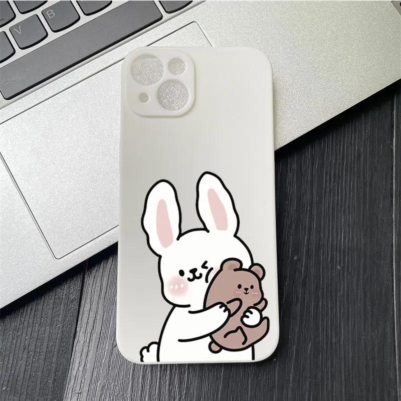 Мультяшный Милый Кролик Медведь Парный Чехол для Телефона Для IPhone 13 11 12 15 16 Pro Max Mini X XS XR 14 Plus Чехол для Влюбленных Funda Shell