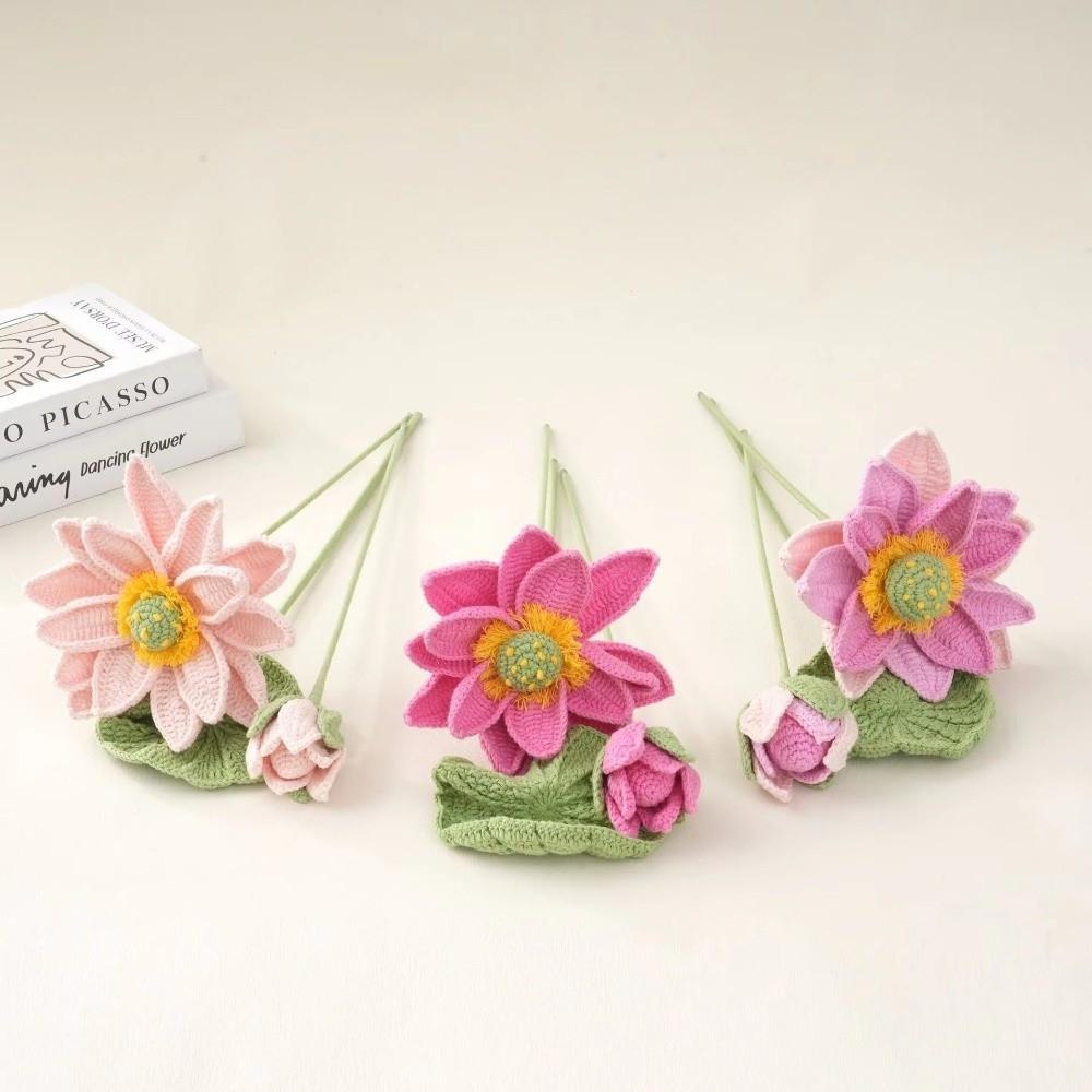 Finished Handwoven Crochet Lotus Flower Handcrafted Knitting Flower Arrangement Home Decor