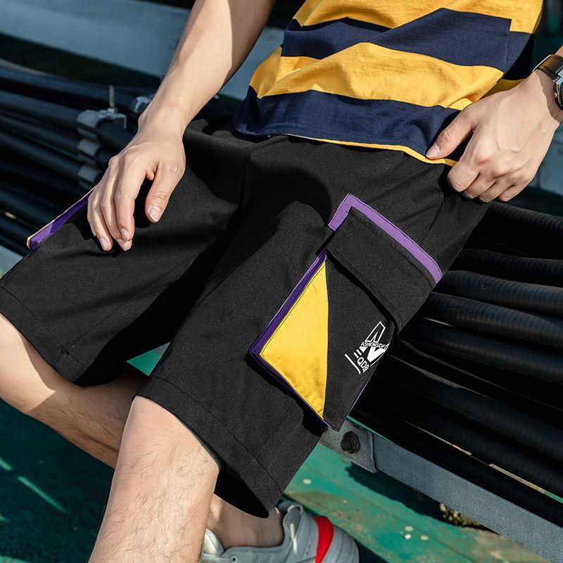 Мужские трендовые шорты-карго, мужские шорты с карманами и буквенным принтом, летние новые модные повседневные прямые шорты, мужские