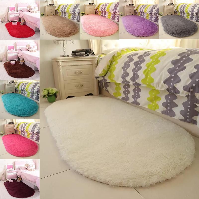 Bedroom Decoration Anti-Slip Home Oval Fluffy Soft Plush Carpet Floor Mat Area Rugs Bedside Shaggy