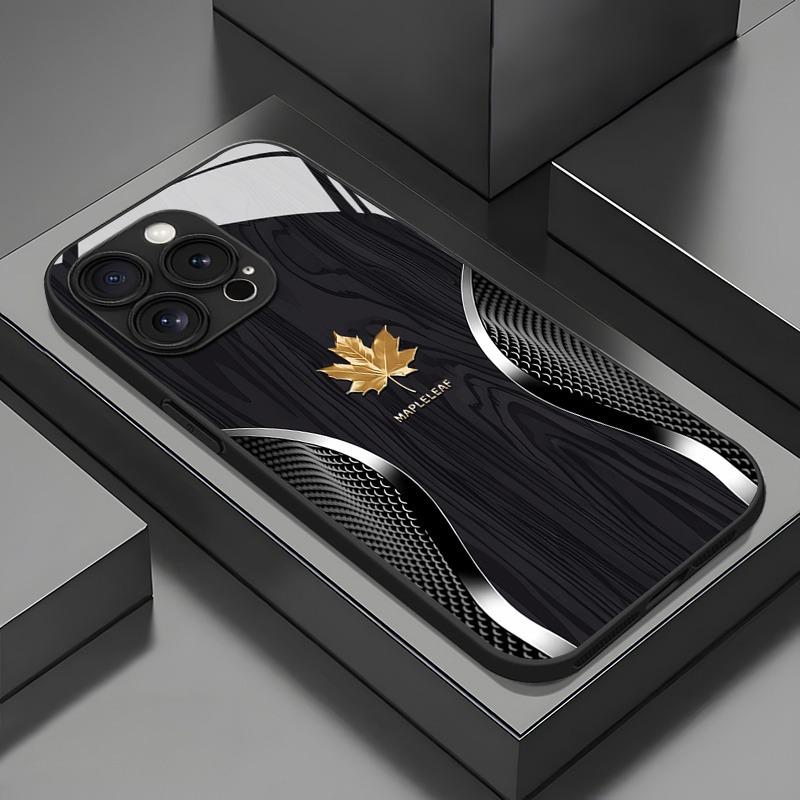 Роскошный чехол для телефона из стекла с узором в виде изогнутых прожилок кленового листа Для iPhone 17 16 15 14 Pro Max 13 12 11 16E 17Air 7 Plus XS X